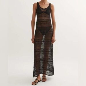 Hyde & Stone Black Sigrid Lace Open Knit Maxi Slip Dress Cover-Up Sleeve XS NWT